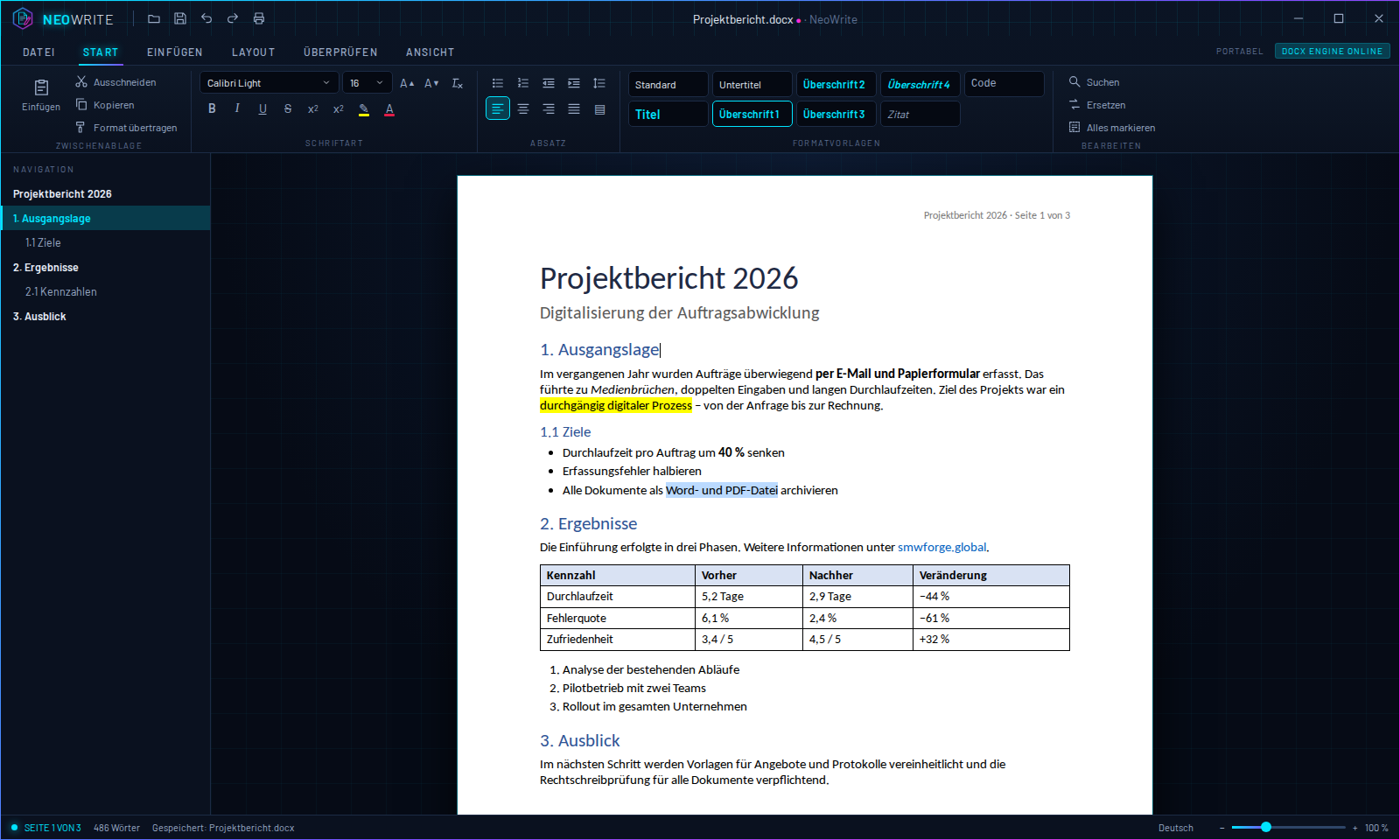 Bildschirmfoto von NeoWrite
